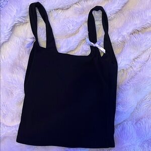 Black Ribbed Tank Top with Bow-Strap Detail - Women